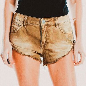 Free people boho khaki frayed distressed mini micro shorts size 29